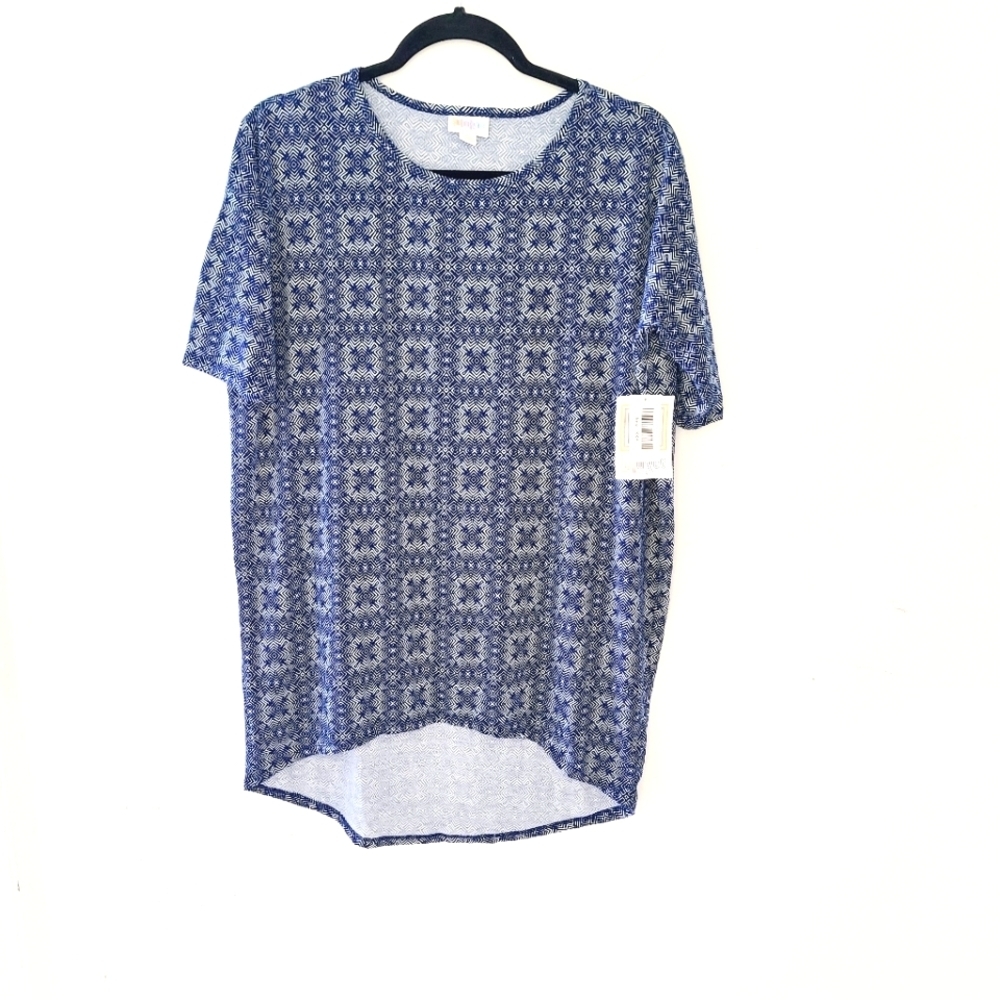 NWT  LULAROE Irma top blue and white short sleeves tunic